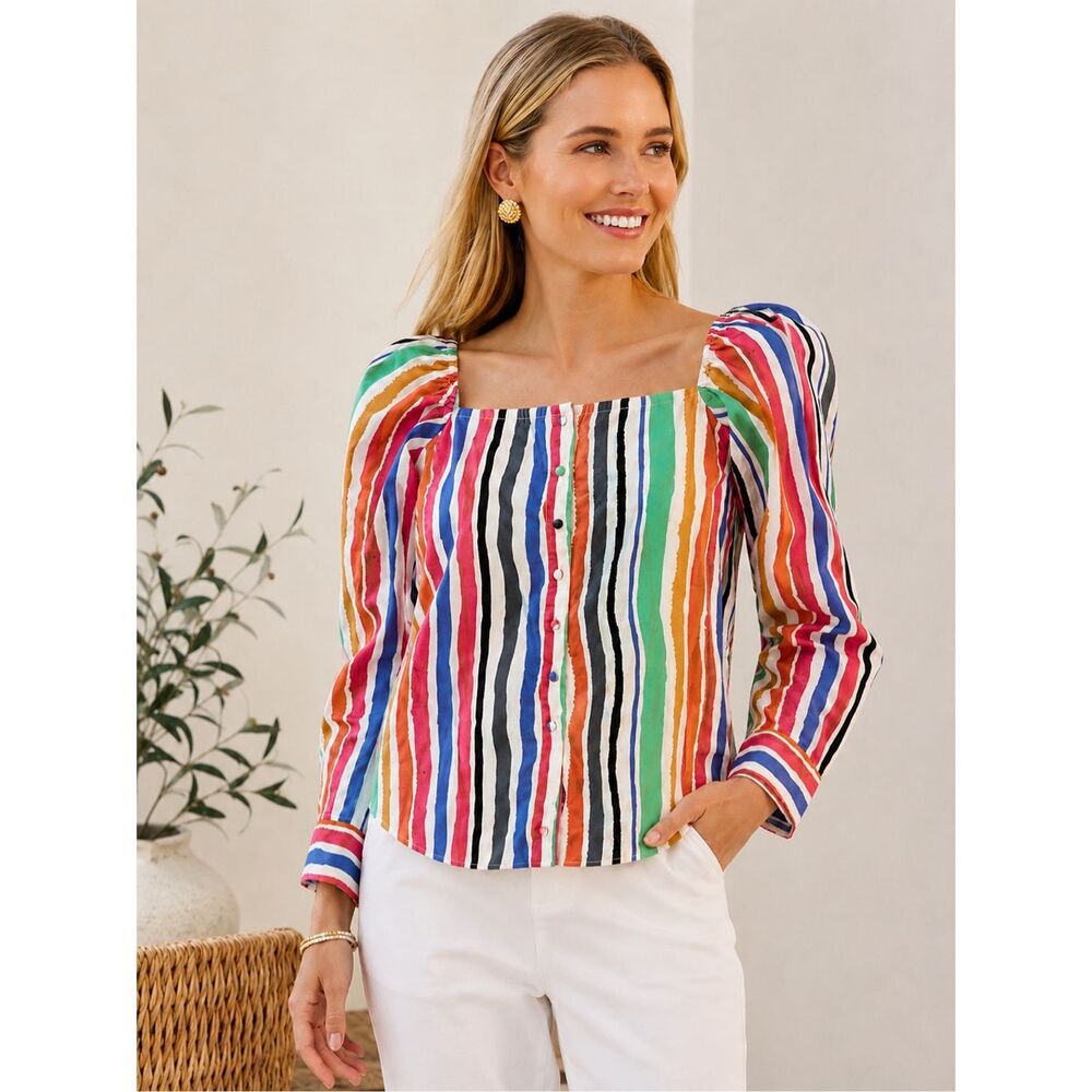 Rochelle Behrens NWT Multicolor Stripe Square Neck Blouse | Tuckernuck Coastal C